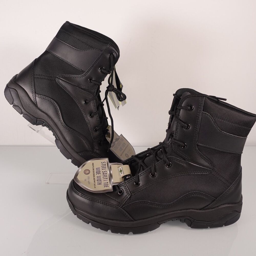 Interceptor Force Tactical Boots Black Leather Men's 10.5 Wide Steel Safety Toe